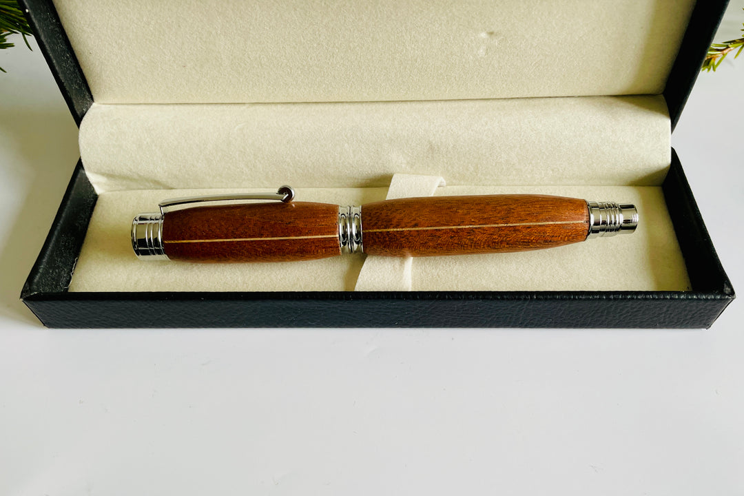 Handcrafted Wood Fountain Pen - Linear Inlay