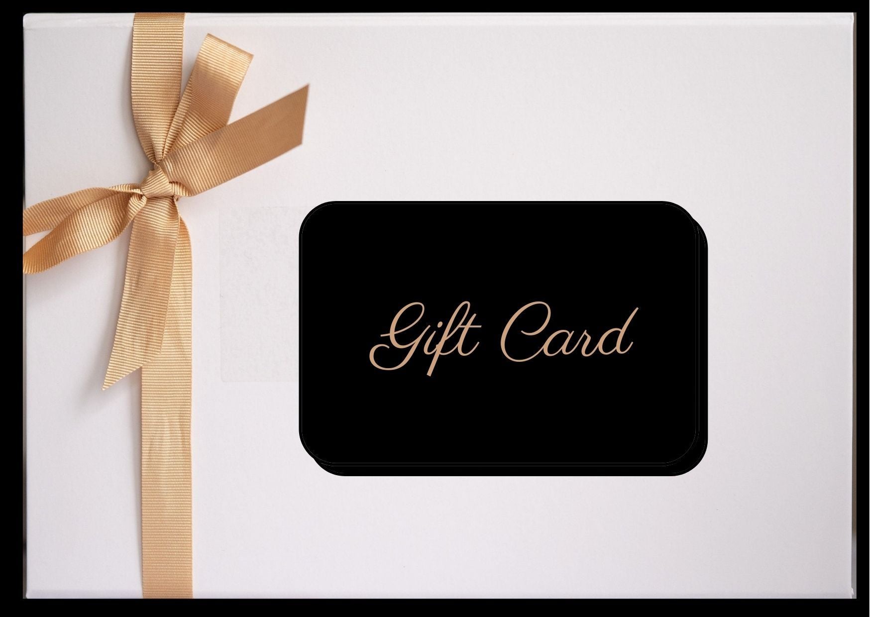Peace Lily gift card in gold, white and black, with gold ribbon, to treat your family, friends and team to luxury hamper shopping spree on the online gift shop.