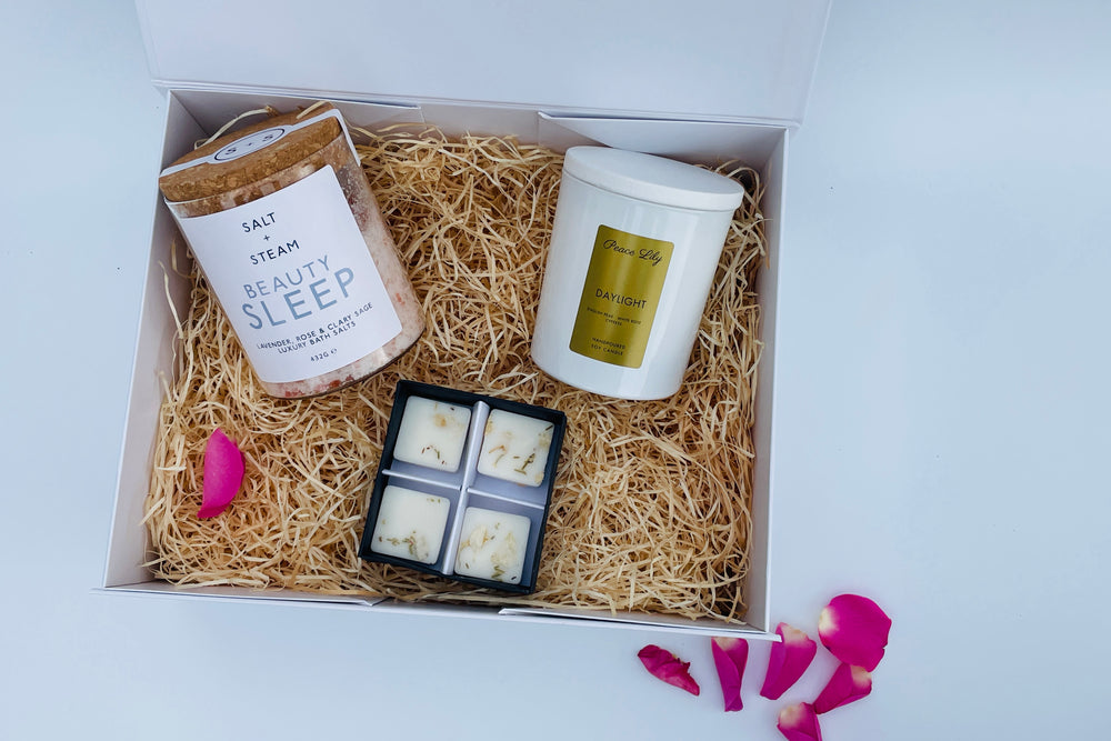 Daylight Candle and Beauty Bath Salts Spa Hamper Gift-Peace Lily Gifts