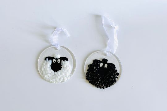 Artisan Fused Glass Decoration - Sheep Duo