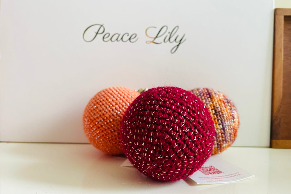 Trio of Festive Crochet Baubles - Red Tones