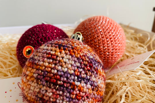 Trio of Festive Crochet Baubles - Red Tones