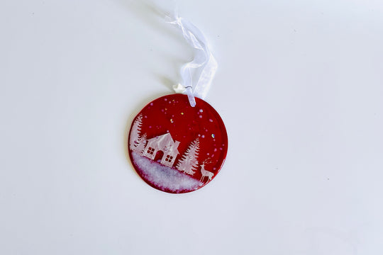 Handcrafted Fused Glass Decoration - Cabin in Wood